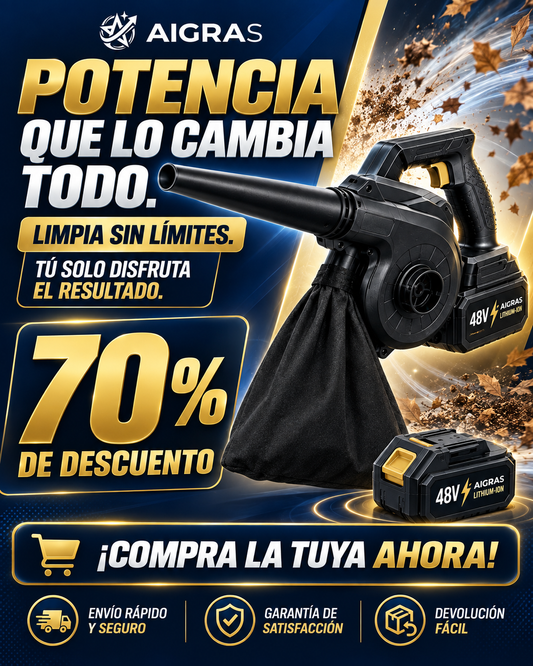 Sopladora Aspiradora Inalámbrica 2 en 1 + 2 Baterías y Accesorios